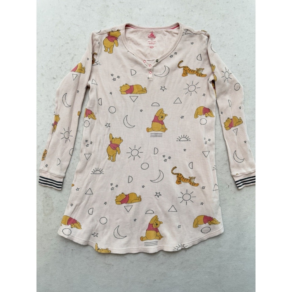 Winnie The Pooh Thermal Shirt Womens XS Pink AOP Disney Store Henley Y2K